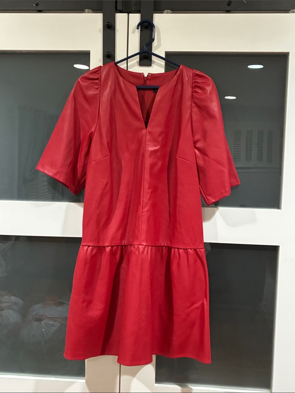 Ann Taylor Red Short-Sleeve V-Neck Tiered Mini Dress